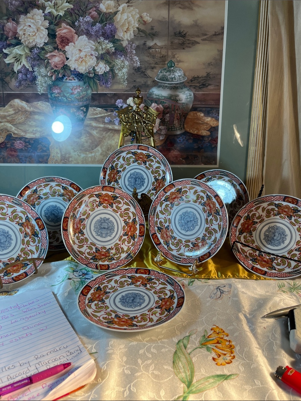 George Baird peony Imari plates set of 8 Salad/Dessert Plates - Multicolor